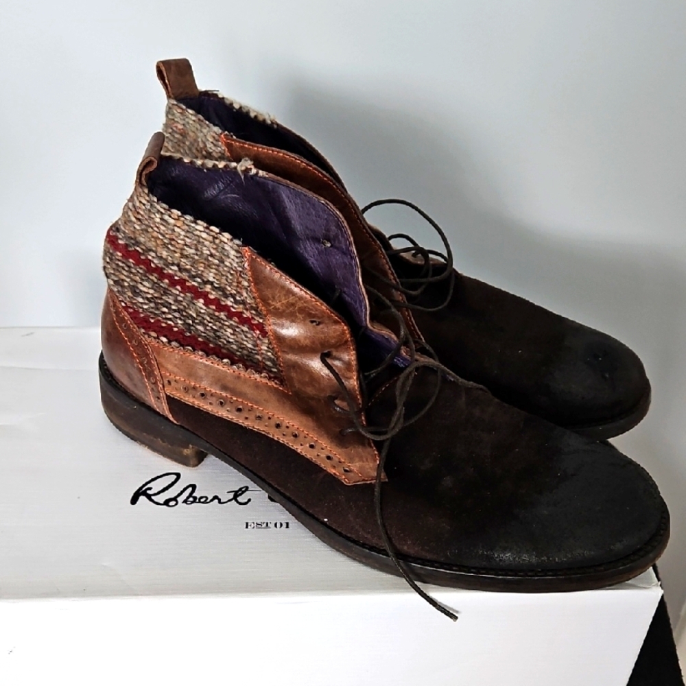 Robert Graham Chukka Boots in Brown and Black Suede and Leather
